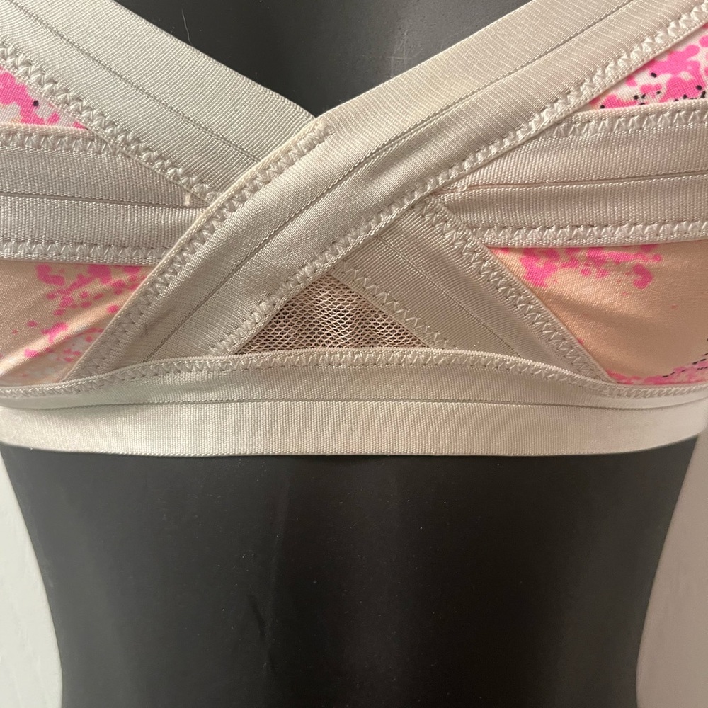H&M Bikini Bondage Style Swim Bra Top Gorgeous Satin Straps Rose Gold Contrast - Picture 3 of 6